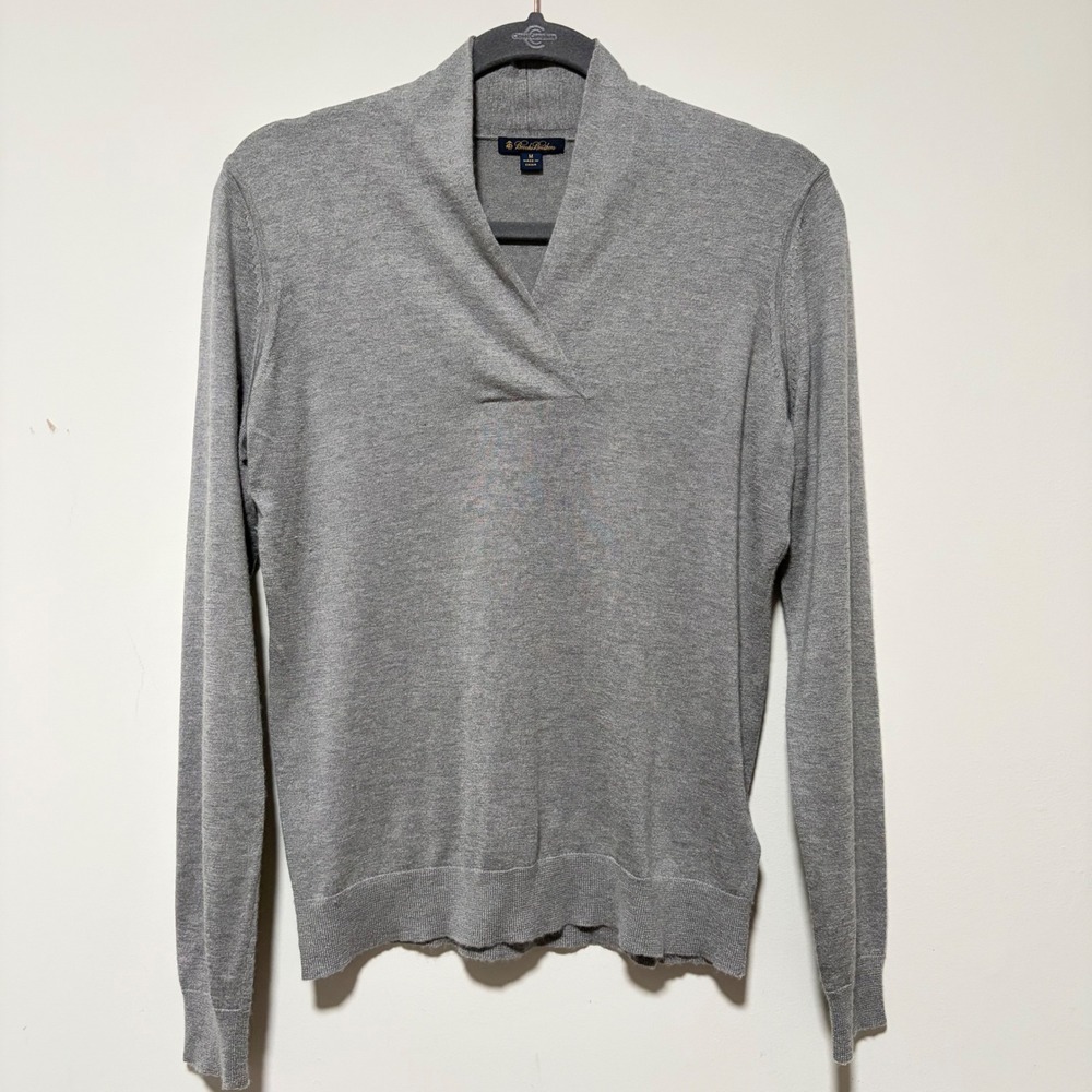 Brooks Brothers Silk Cashmere Crossover V-Neck Sweater Grey Womens M Career